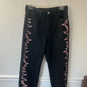 Black jeans with flames